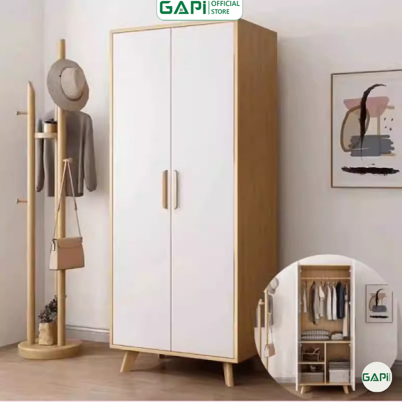 Tủ quần áo gỗ 2 cánh gỗ MDF phủ melamin phong cách Nordic thương hiệu GAPI - GP129