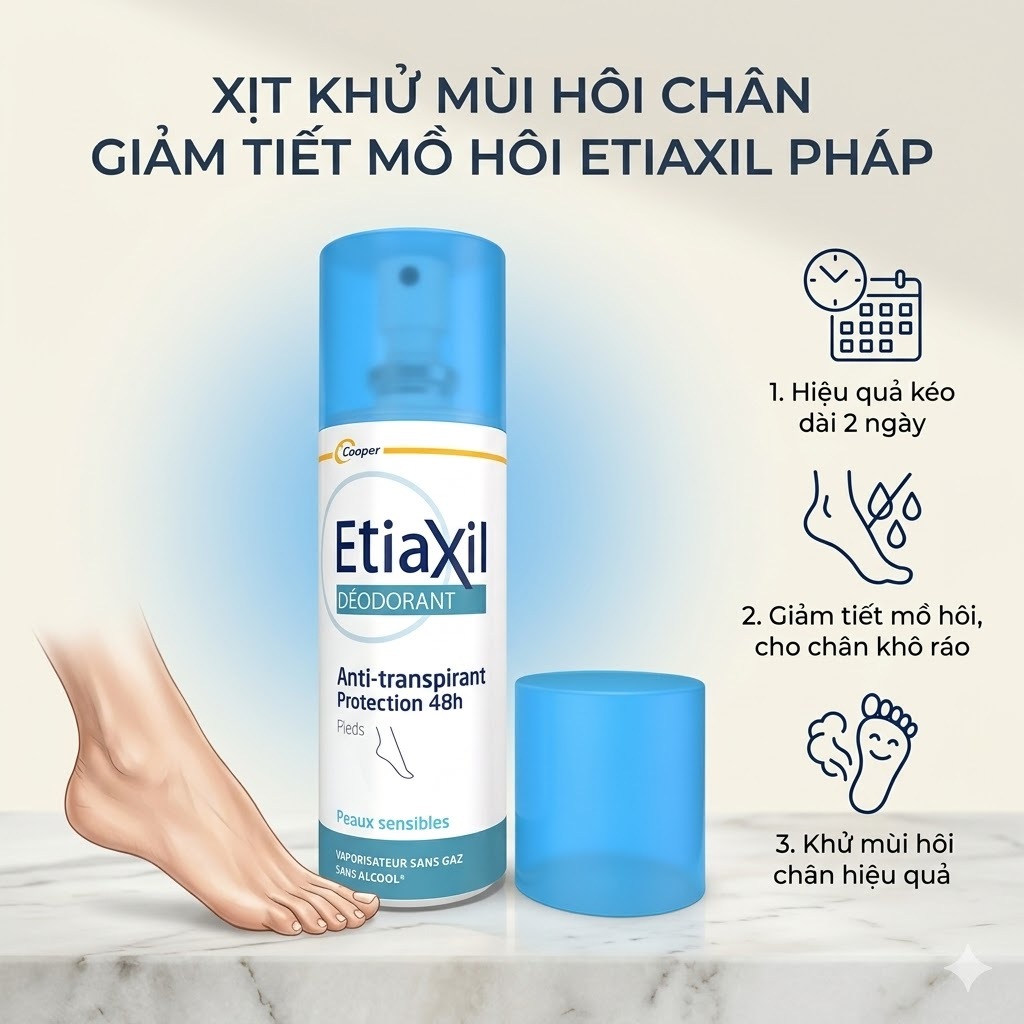 (Pháp) Xịt Khử Mùi Hôi Chân Etiaxil Giảm Tiết Mồ Hôi Chân Giảm Mùi Hôi Cho Chân Khô Ráo