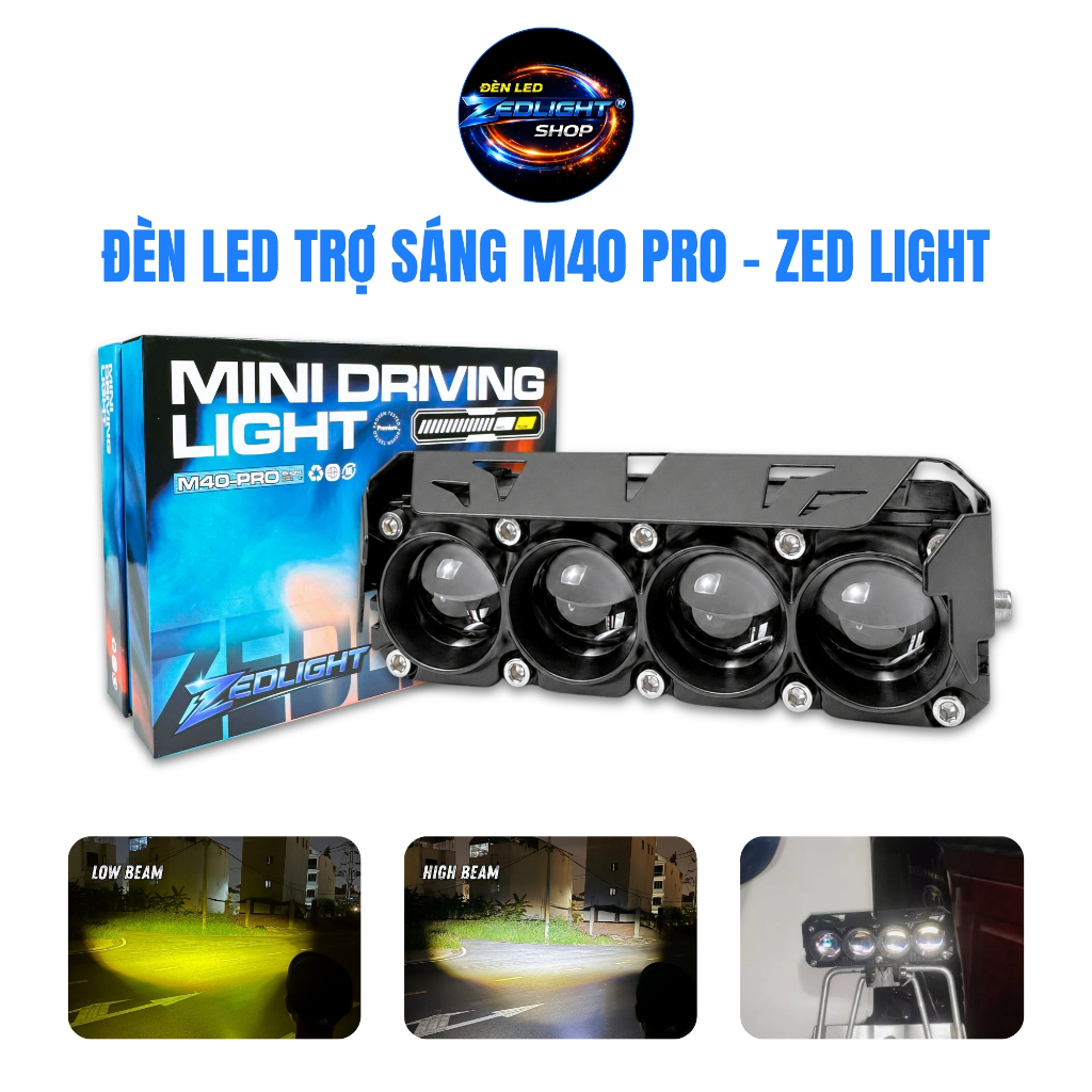 Đèn Trợ Sáng Cao Cấp 4 Bi Cầu M40 PRO ZEDLIGHT - Ánh Sáng Mạnh Mẽ, Lắp Xe Tải, Oto, Xe Máy, Chống Nư