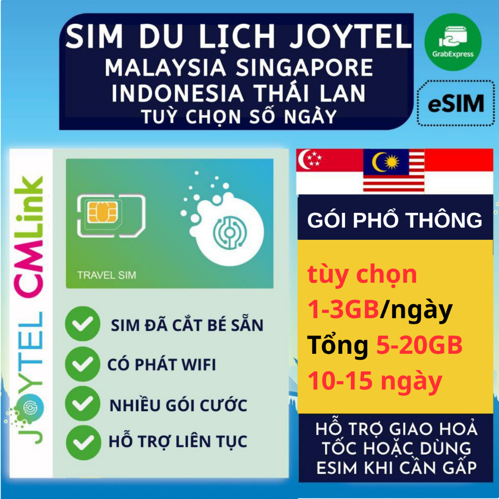 [GÓI DÀI NGÀY] Sim Du Lịch Singapore Malaysia CMLink JOYTEL Tốc Độ Cao Hỗ trợ Giao Nhanh và Esim 10-