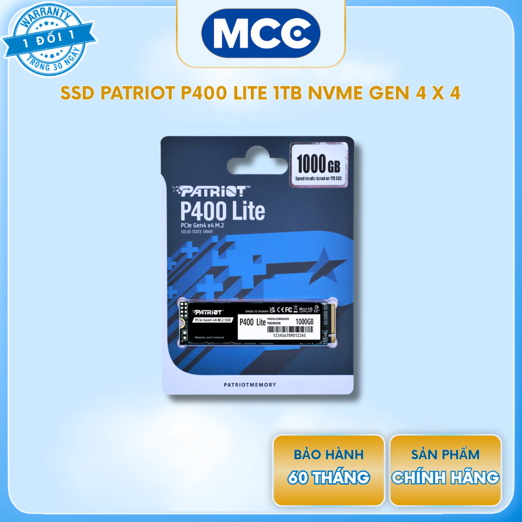 SSD PATRIOT P400 LITE 1TB NVMe Gen 4 x 4 ( Đọc / ghi 3500 MB/s - 2700 MB/s )