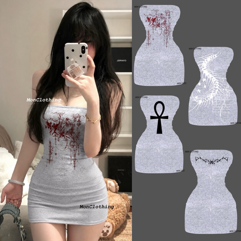 DRESS TUBE GREY STYLE Y2K / ĐẦM ỐNG MÀU XÁM STYLE Y2K GOTHIC - BY MON CLOTHING