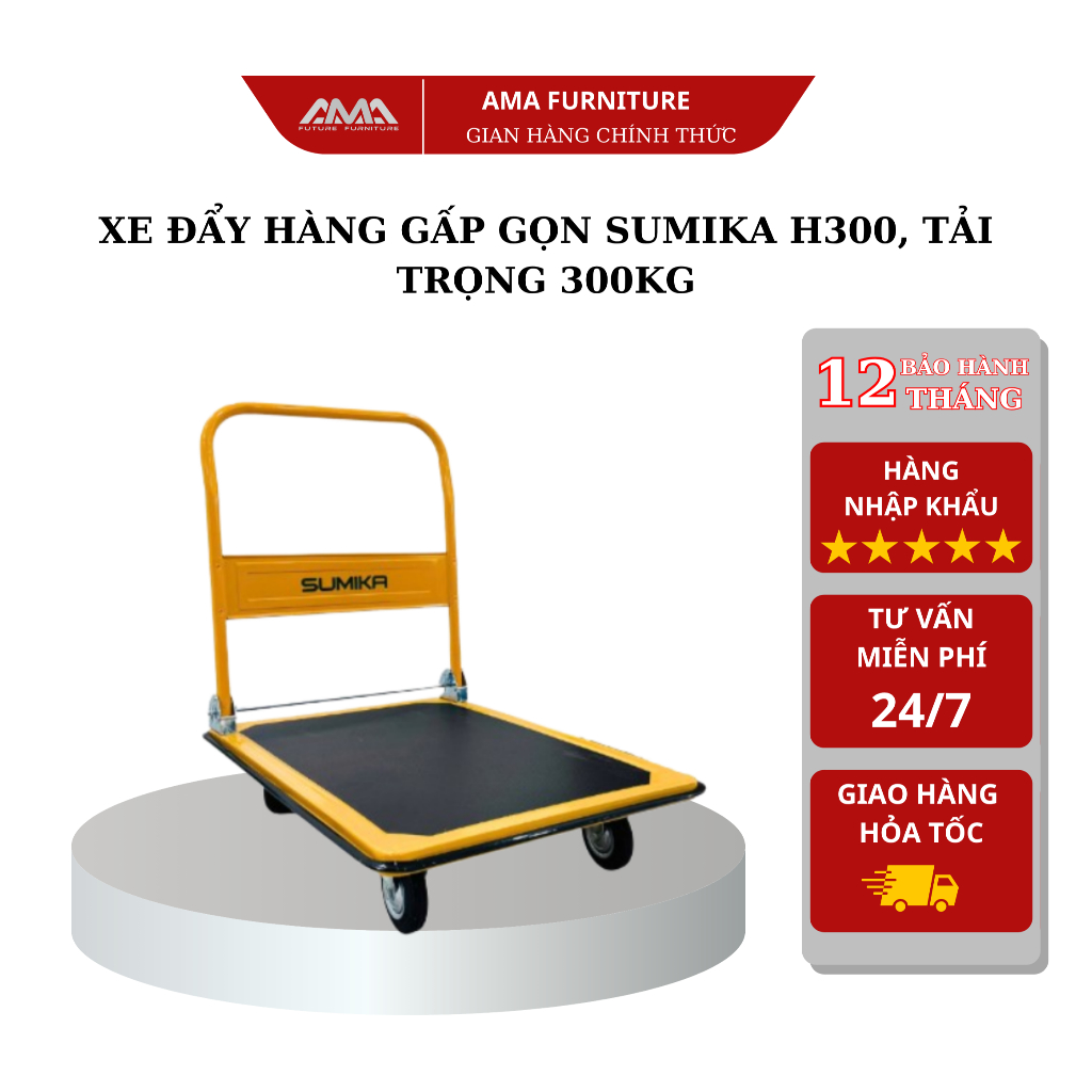 Xe đẩy hàng gấp gọn SUMIKA H300, tải trọng 300kg