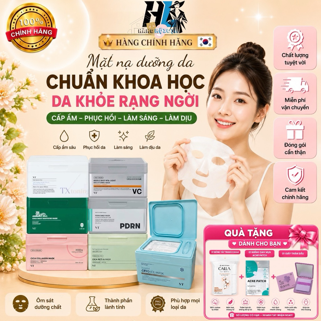 mặt nạ dưỡng da cao cấp VT Cosmetics ,Cica Daily Soothing Mask,Cica Collagen, Reedle Shot Vita-Light