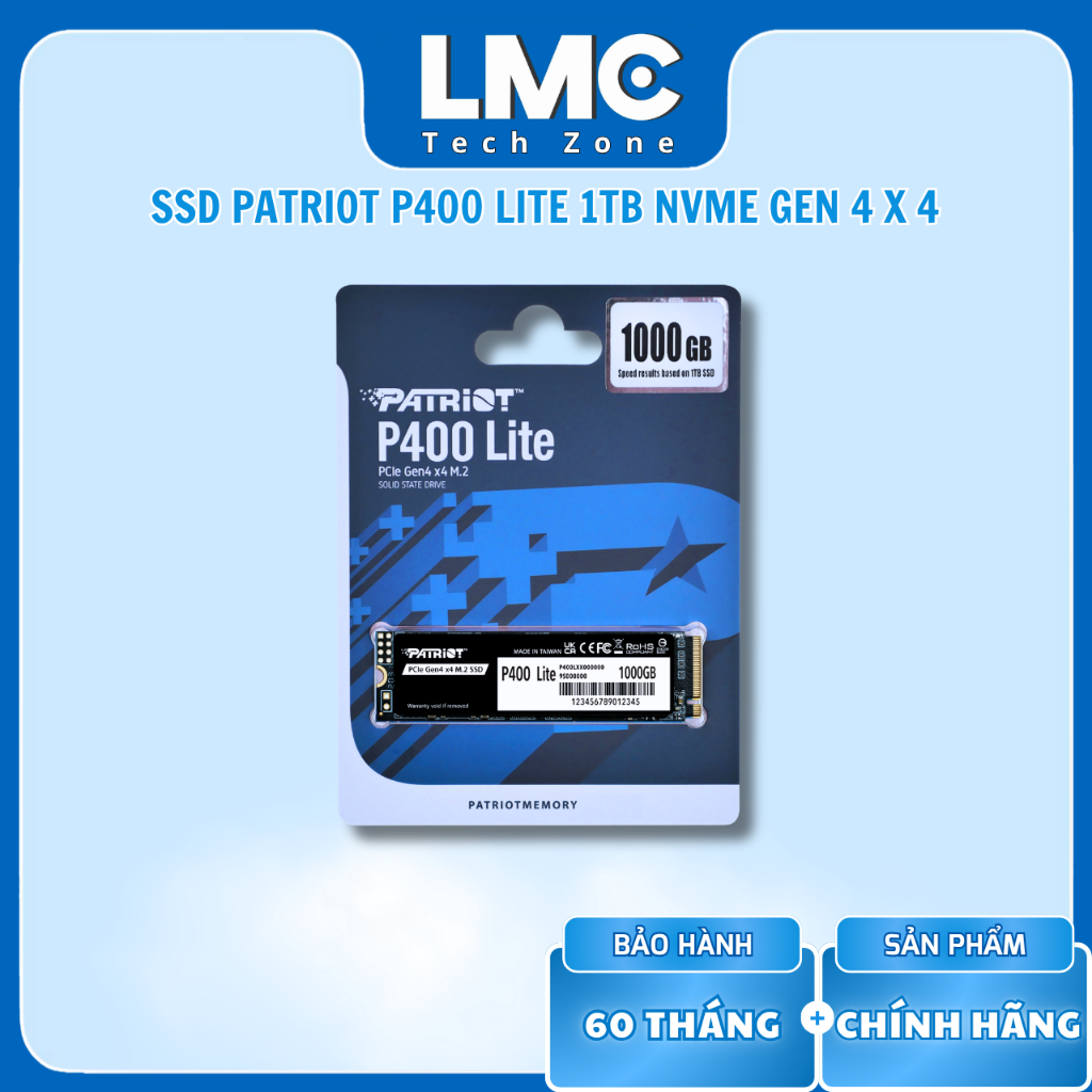 SSD Patriot P400 Lite 1TB NVMe Gen 4 x 4 P400LP1KGM28H ( Tốc độ đọc / ghi 5000 MB/s - 4500 MB/s )