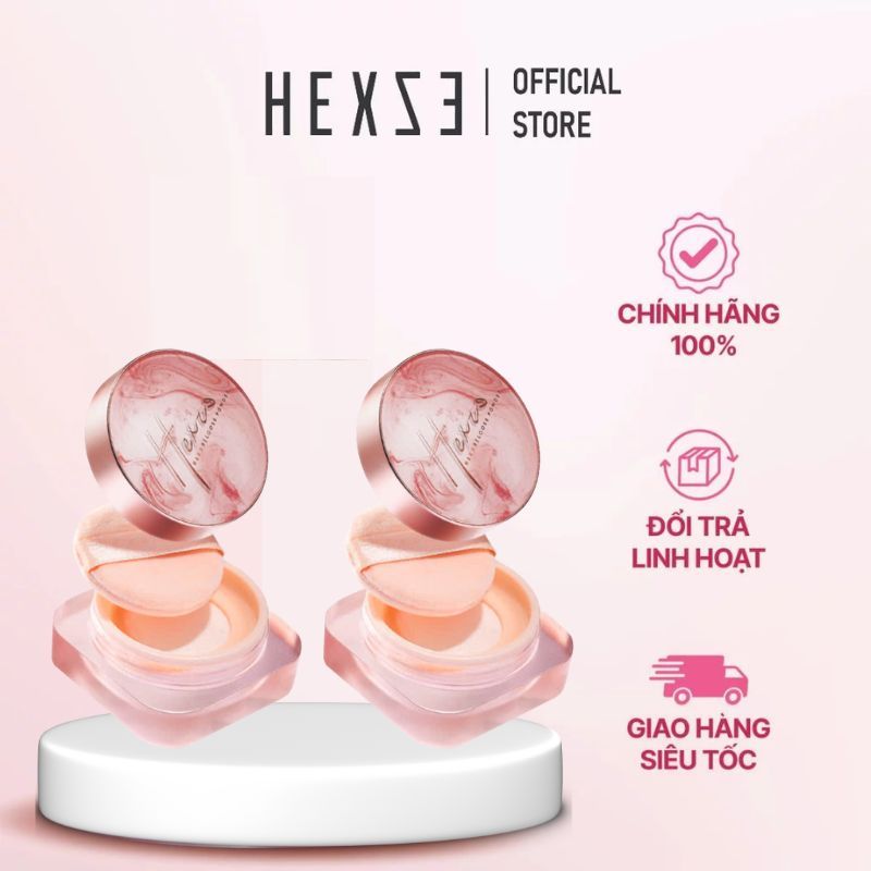 COMBO 2 hũ phấn phủ bột siêu mỏng nhẹ HEXZE 7g + 7g kiềm dầu, chống thấm nước, giữ lớp trang điểm