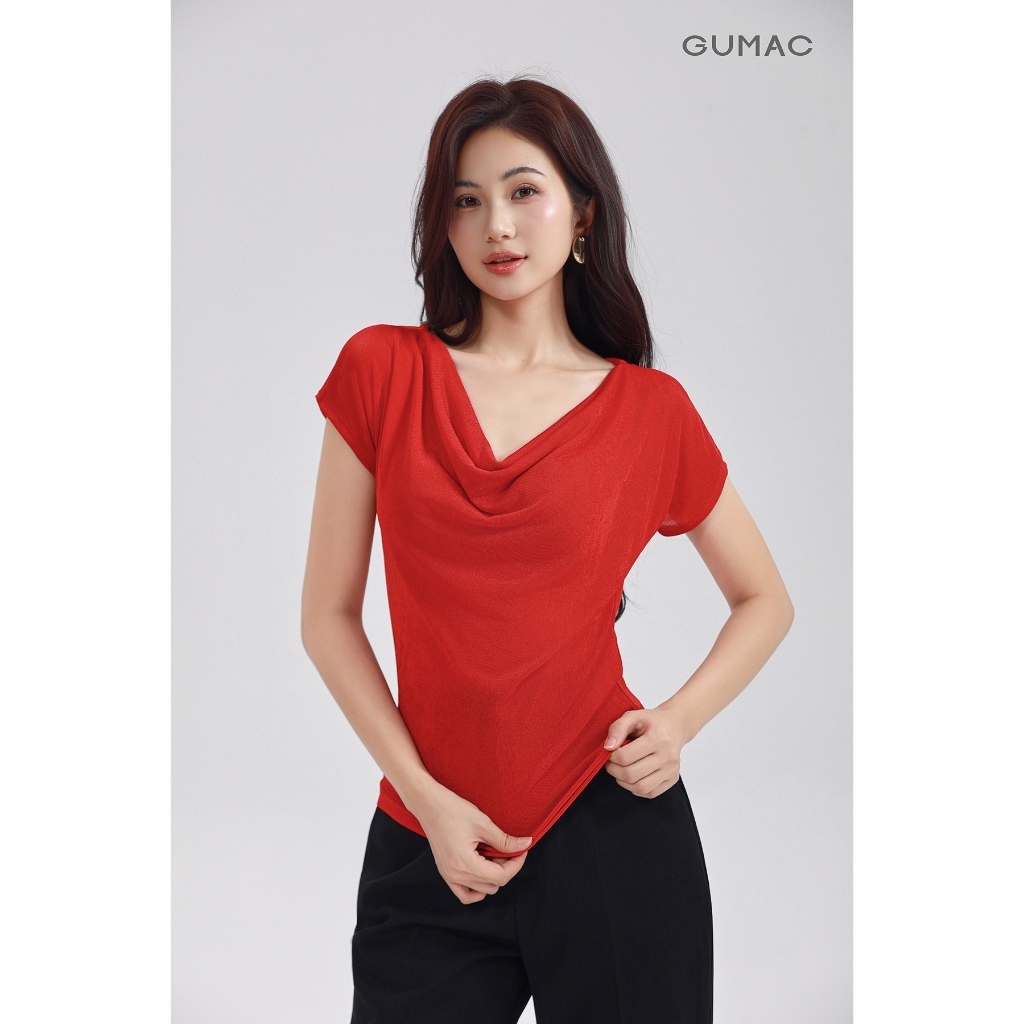 Áo Thun Cổ Đổ GUMAC Áo Thun Kiểu Sang Trọng Áo Đi Tiệc Vải Thun Ánh Nhung Co Giãn Tôn Dáng ATE01031 | BigBuy360 - bigbuy360.vn