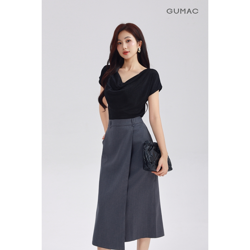 Áo Thun Cổ Đổ GUMAC Áo Thun Kiểu Sang Trọng Áo Đi Tiệc Vải Thun Ánh Nhung Co Giãn Tôn Dáng ATE01031 | BigBuy360 - bigbuy360.vn