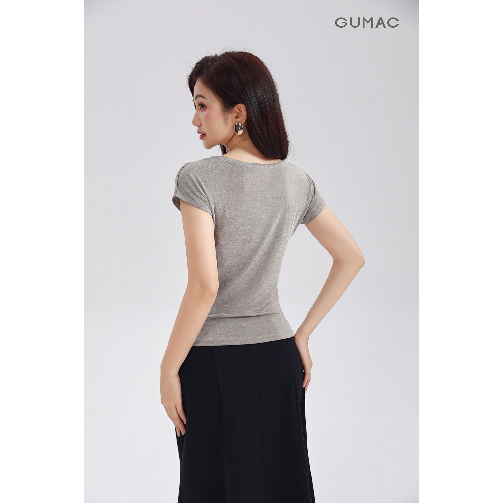 Áo Thun Cổ Đổ GUMAC Áo Thun Kiểu Sang Trọng Áo Đi Tiệc Vải Thun Ánh Nhung Co Giãn Tôn Dáng ATE01031 | BigBuy360 - bigbuy360.vn