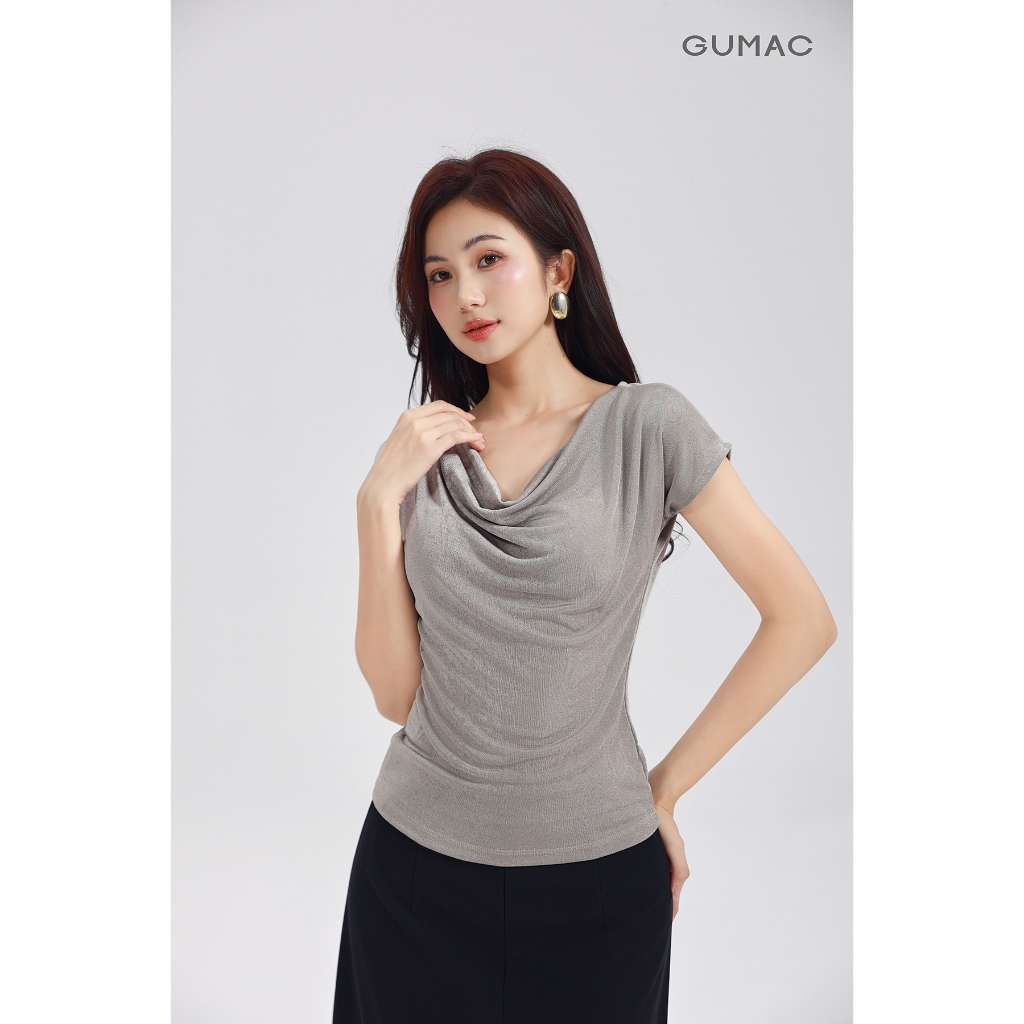 Áo Thun Cổ Đổ GUMAC Áo Thun Kiểu Sang Trọng Áo Đi Tiệc Vải Thun Ánh Nhung Co Giãn Tôn Dáng ATE01031 | BigBuy360 - bigbuy360.vn