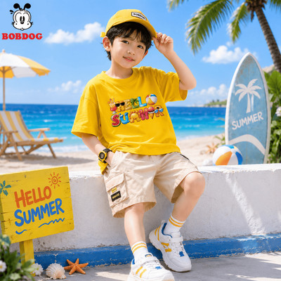 Áo thun bé trai BOBDOG, áo phông chất cotton mềm mát, áo cộc tay basic dáng suông in hình cute size 12-45kg cho bé