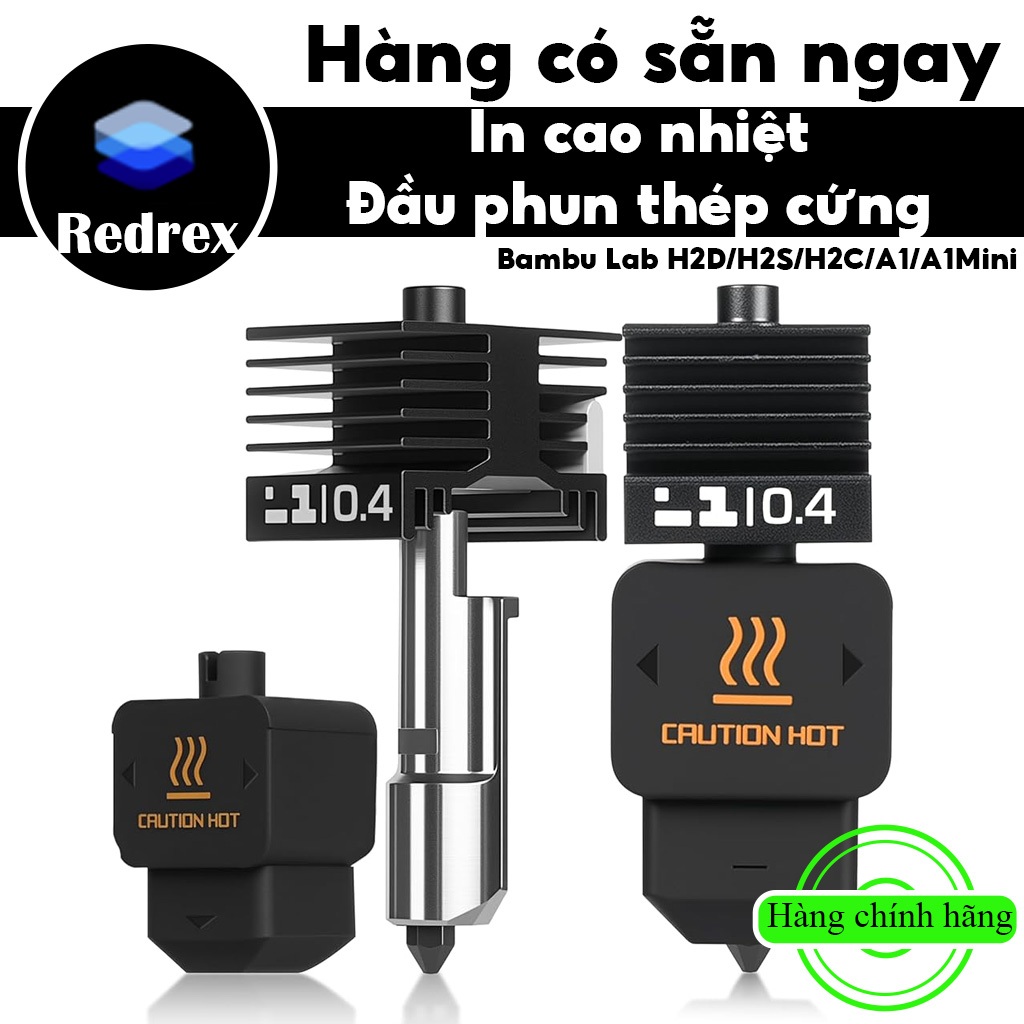 REDREX 2 Cái Đầu In H2D 0.4mm Thép Cứng Cao Nhiệt (300°C) & Cao Lưu Lượng Cho Bambu Lab H2D/H2S/H2C