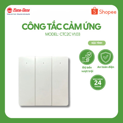 Công tắc 2 chiều Rạng Đông thông minh điều khiển từ xa kết nôi wifi CTC2C