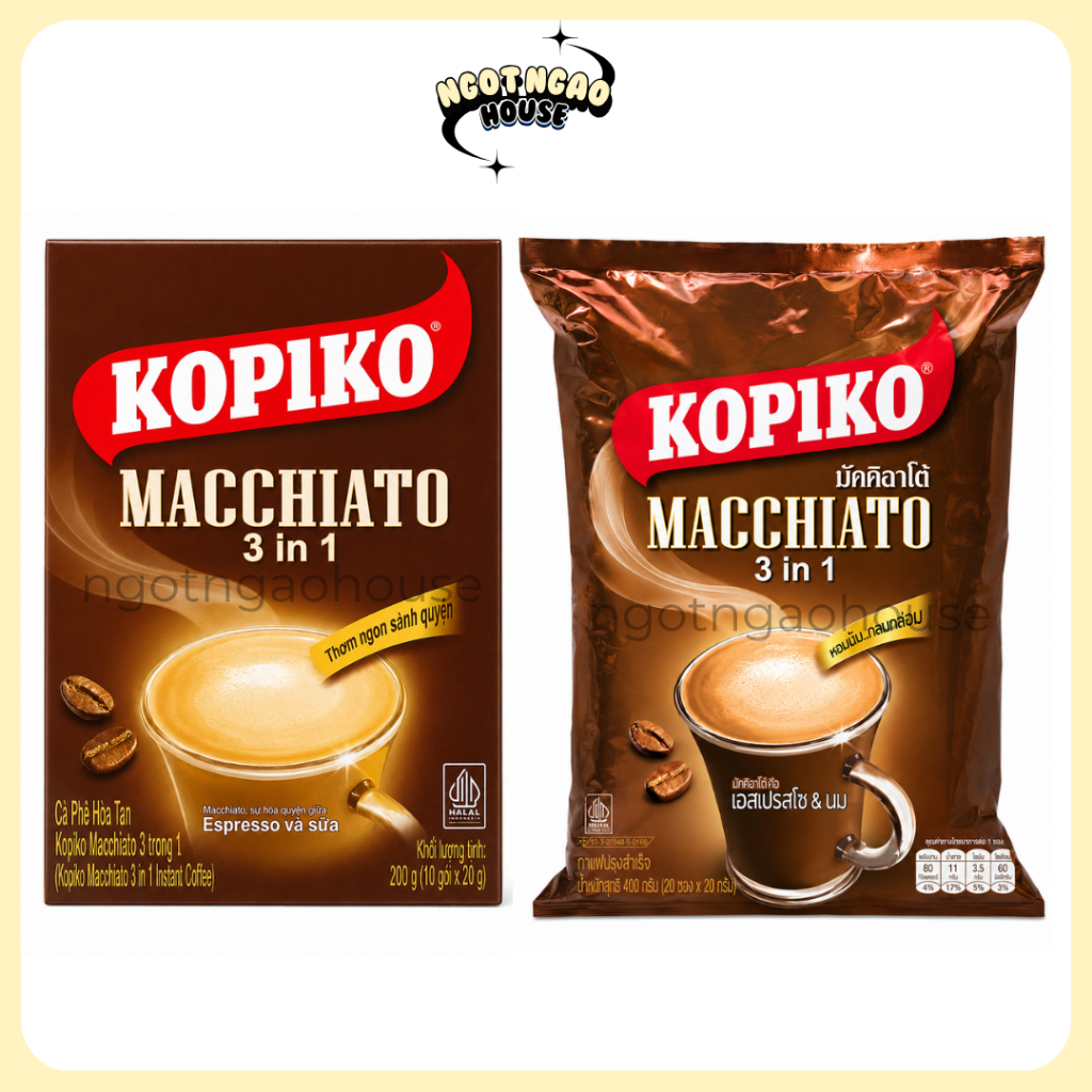 Coffee Hoà Tan Kopiko Macchiato (Hộp 200g, Gói 400g)