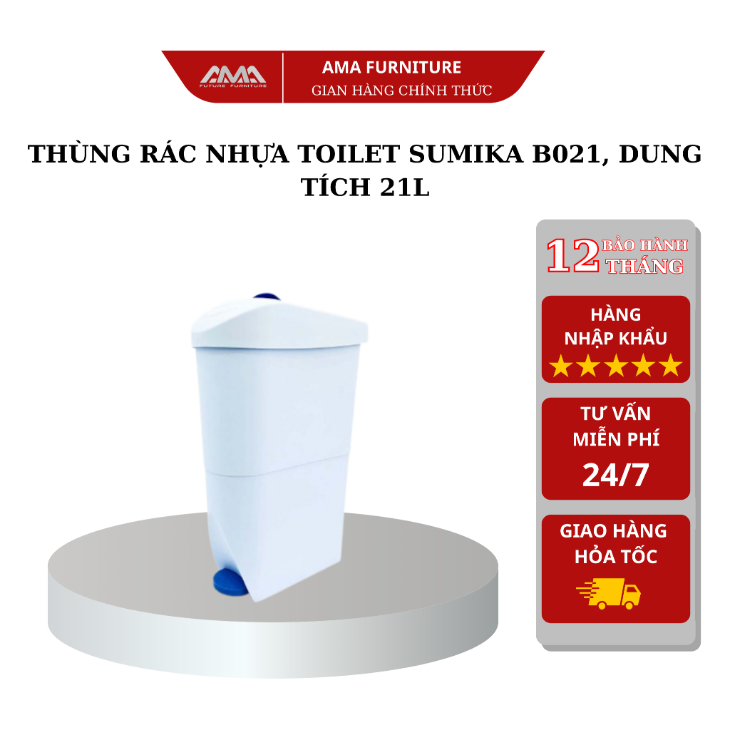 Thùng rác nhựa Toilet SUMIKA B021, dung tích 21L