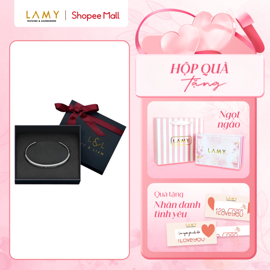 Vòng tay nam nữ Lyz and Liam Classic L&L Cuff - Gift Box Hộp quà tặng nơ đỏ & khắc tên theo yêu cầu 