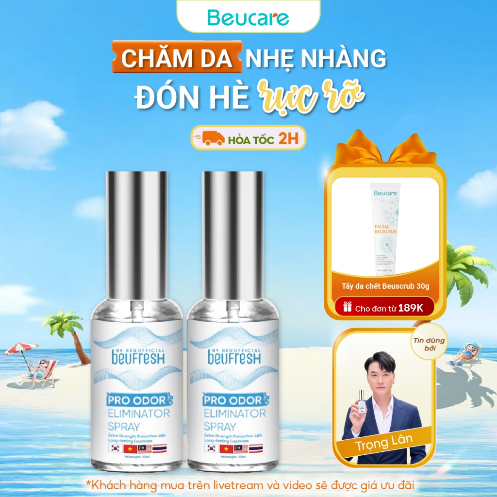 Combo 2 Xịt khử mùi toàn thân, lăn khử mùi BEUFRESH ngăn tiết mồ hôi, hạn chế mùi cơ thể 30ml