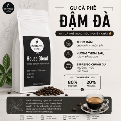 Cà Phê HẠT Nguyên Chất Perfetto Delta Series & House Blend 250g (Classic / Intenso / Original / House Blend)