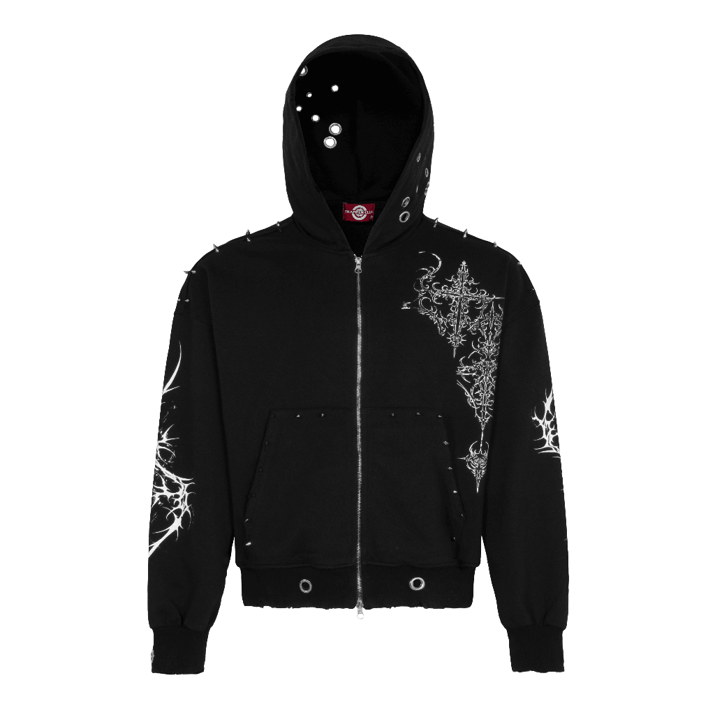 Áo Hoodie Zip Nỉ Chân Cua Custom Đính Charm Nhọn Cotton 420gsm "TM" TRAPPER CLUB