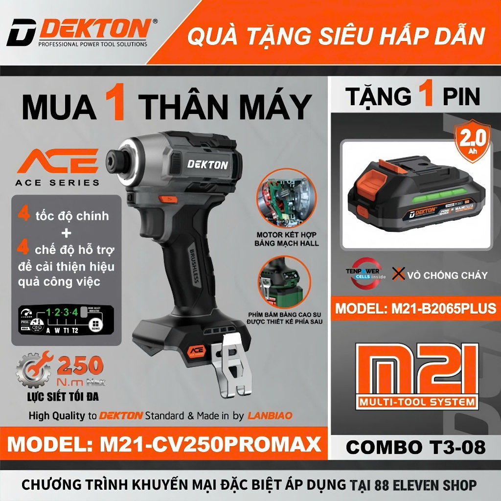 [Tặng Pin] Máy Chuyên Vít 21V Dekton M21-CV250PROMAX (Gen 4)