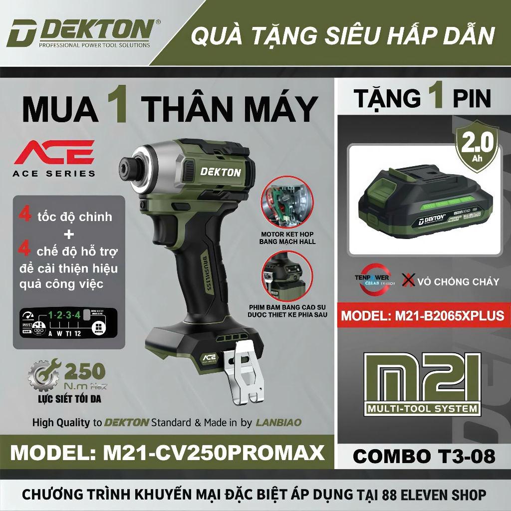 [Tặng Pin] Máy Chuyên Vít 21V Dekton M21-CV250PROMAX (Gen 4)