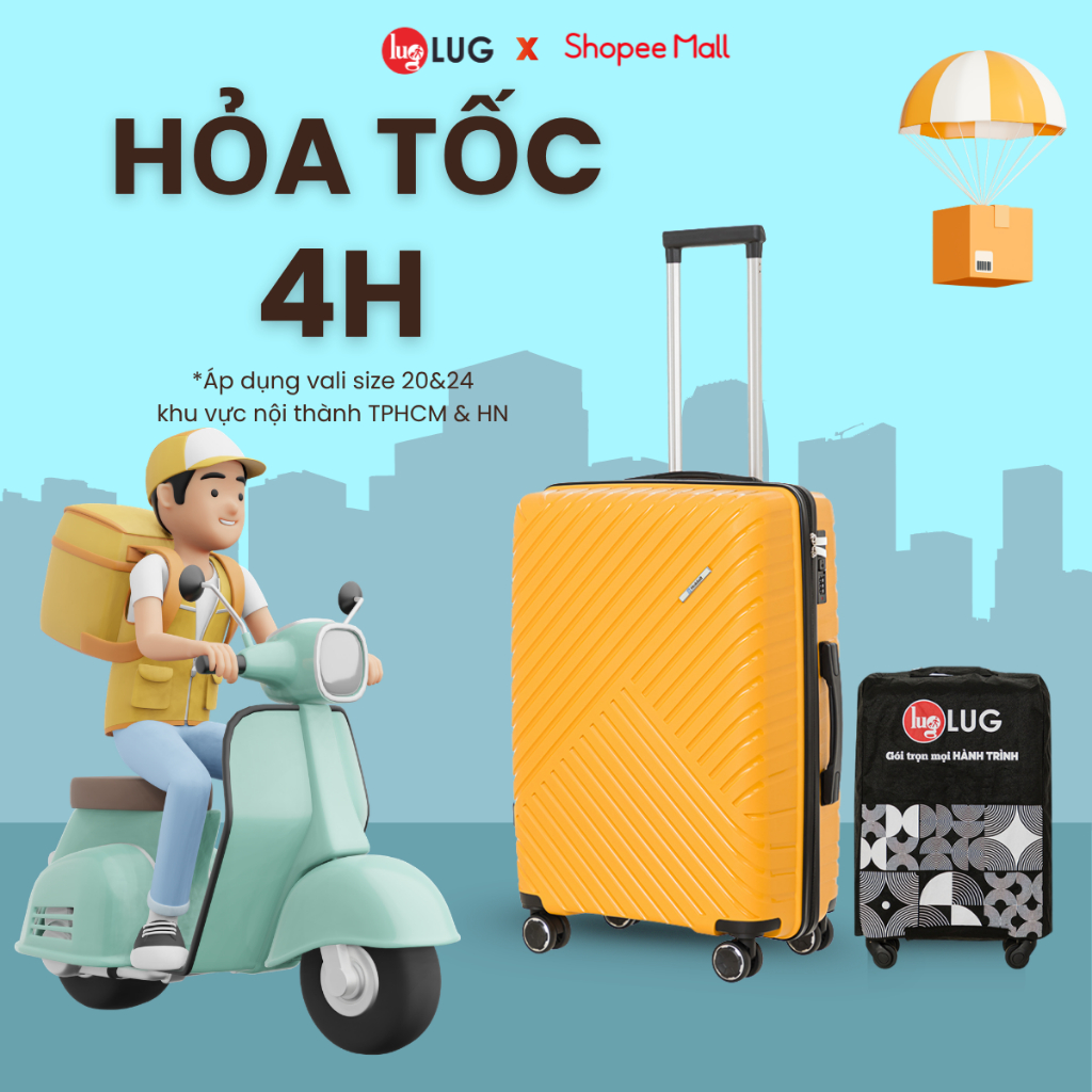 [HỎA TỐC KHÔNG THÙNG SIZE 20,24 HCM & HN] Vali Kéo LUG Holdall MP807 Size 20/24, Nhựa PP chống bể vỡ