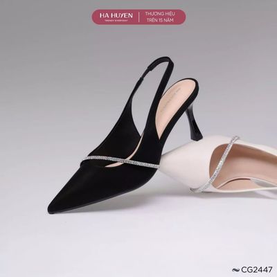  Giày cao gót nữ HÀ HUYỀN da lì mũi nhọn quai đá chéo quai hậu gót nhọn 7cm - CG2447