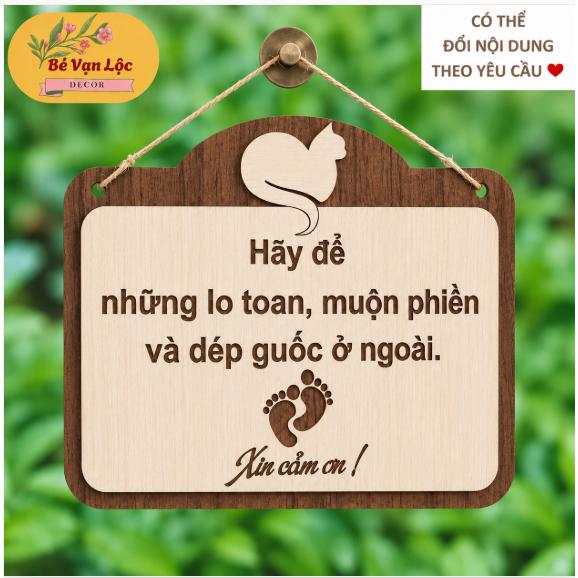 Bảng gỗ để buồn phiền ngoài cửa, bảng Vui lòng để giày dép ở ngoài trang trí homestay, spa
