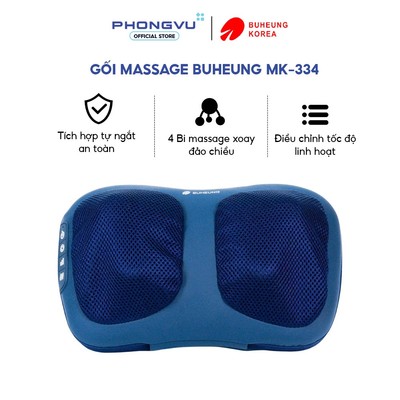 Gối massage Buheung MK-334 - Công suất 24W, 4 bi xoay đảo chiều, Nhiệt hồng ngoại - Bảo hành 12th
