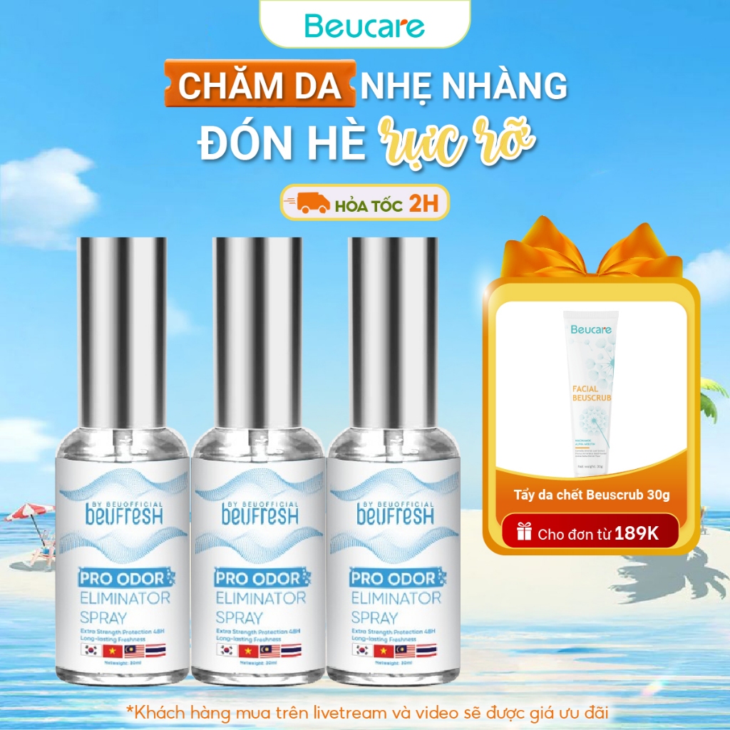 Combo 3 Xịt khử mùi toàn thân, lăn khử mùi BEUFRESH ngăn tiết mồ hôi, hạn chế mùi cơ thể 30ml