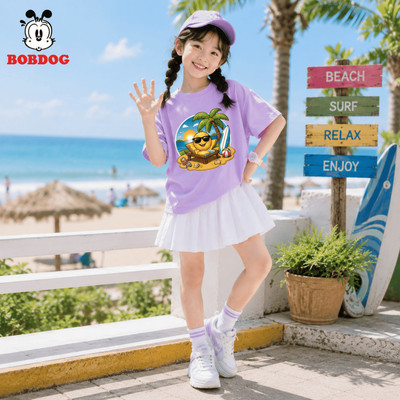 Áo phông bé gái BOBDOG, áo thun cotton mềm mát, form suông, áo mùa hè mặc đi chơi đi học in hình cute cho bé