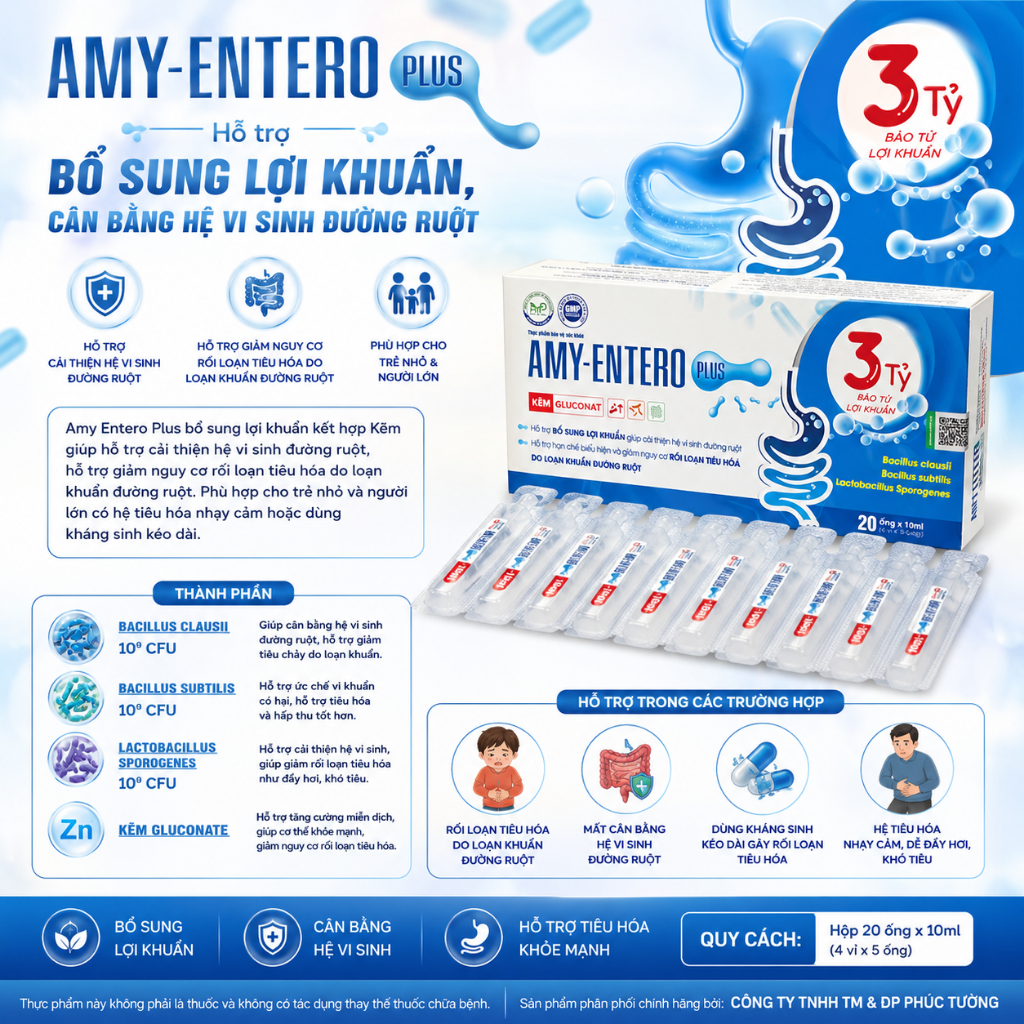 Amy-Entero Plus bổ sung ba tỷ lợi khuẩn, hỗ trợ hạn chế rối loạn tiêu hóa (NEW)