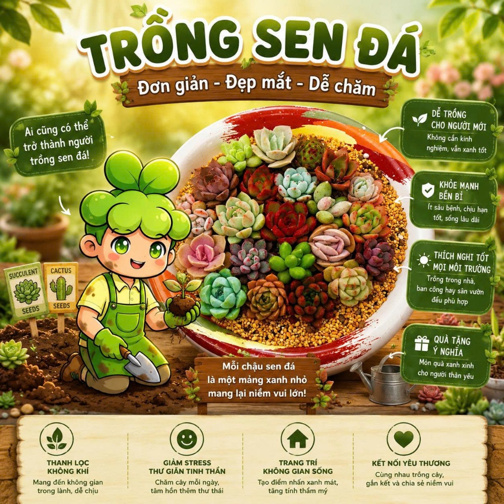 sen đá MIX 5 LOẠI Mầm sen đá 40 lá mầm các loại SENDA siêu dễ ươm, cây cảnh trang trí, lỗi 1 đổi 1