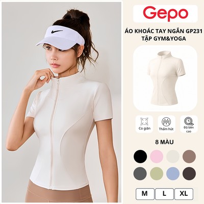 GEPO Áo khoác nữ thể thao tay ngắn tập gym,yoga,ôm body chất thun lạnh co giãn 4 chiều GP231