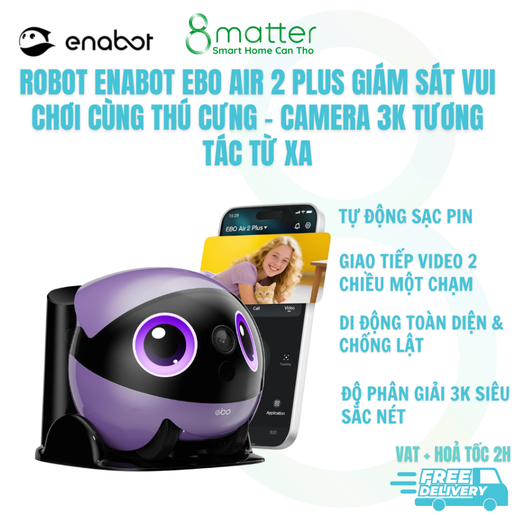 Robot Camera Enabot EBO AIR 2 PLUS - Giám sát thông minh 3K, 5000mAh, Thiết Kế Lật Đật Chống Ngã