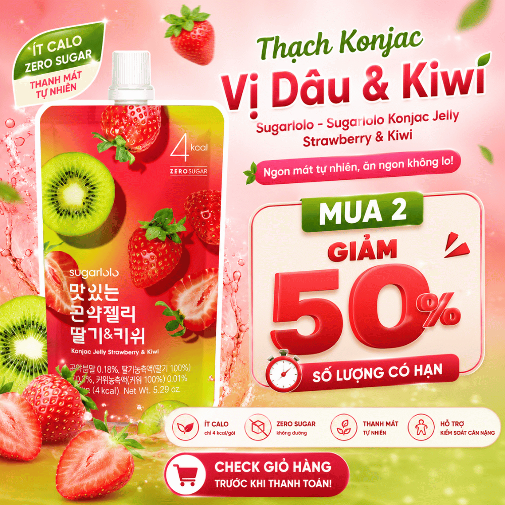 Thạch Konjac Vị Dâu & Kiwi Sugarlolo - Sugarlolo Konjac Jelly Strawberry & Kiwi