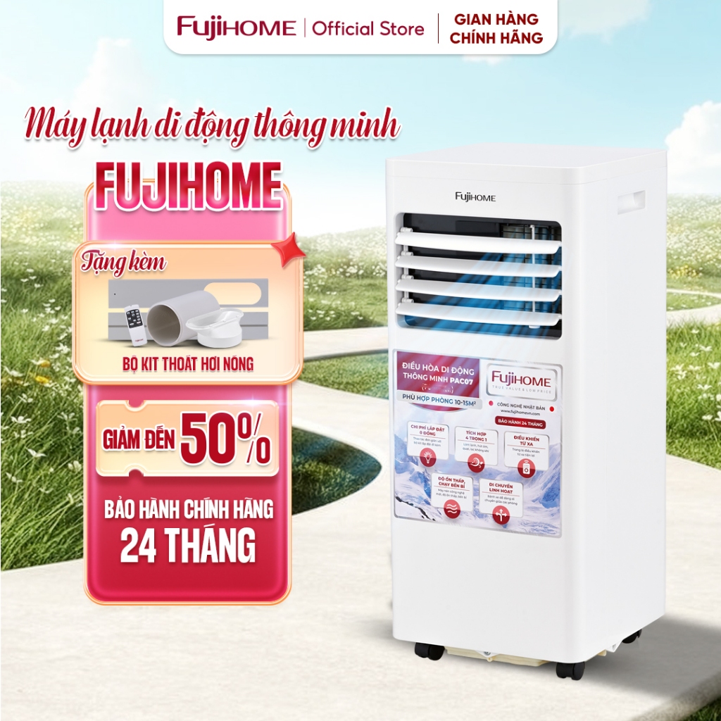 Máy lạnh đứng di động 9000 BTU nhập khẩu FUJIHOME, điều hoà di động mini làm lạnh nhanh kết nối WIFI