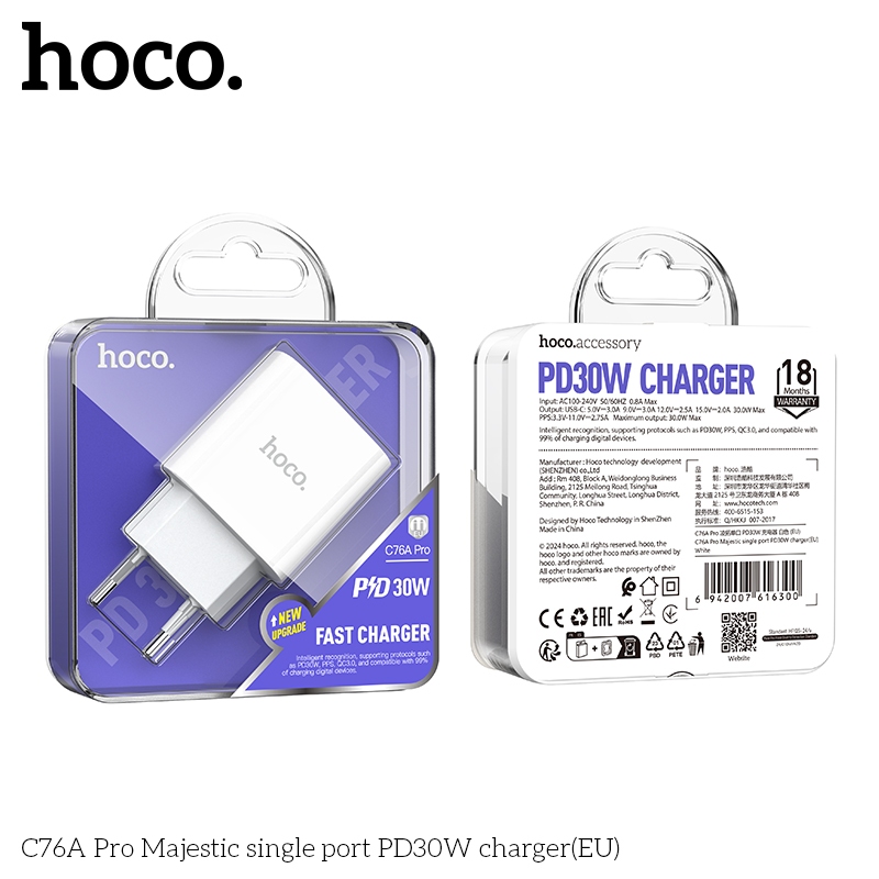 Cốc Sạc Nhanh PD30W Một Cổng Type-C C76A Pro Chính Hãng Sạc Nhanh Cho iPhone Android