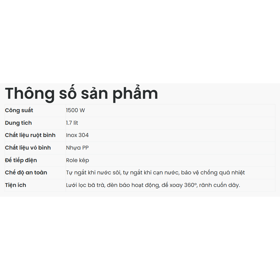 Bình đun nước siêu tốc 2 lớp NKT2668 1,7L, nhựa cao cấp & inox 304, rơ le kép an toàn -  Hàng Chính 
