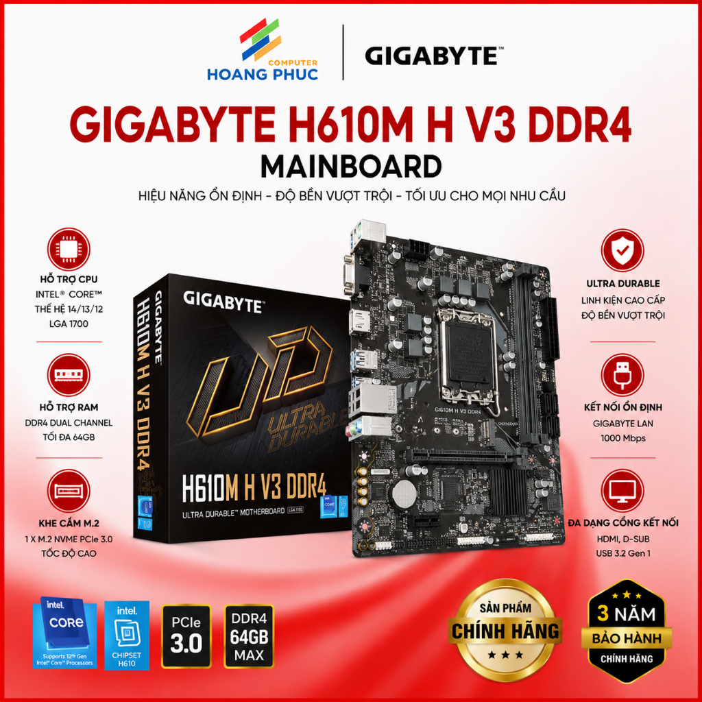 Mainboard Gigabyte H610M H V3 DDR4 - Hàng chính hãng bảo hành 3 năm