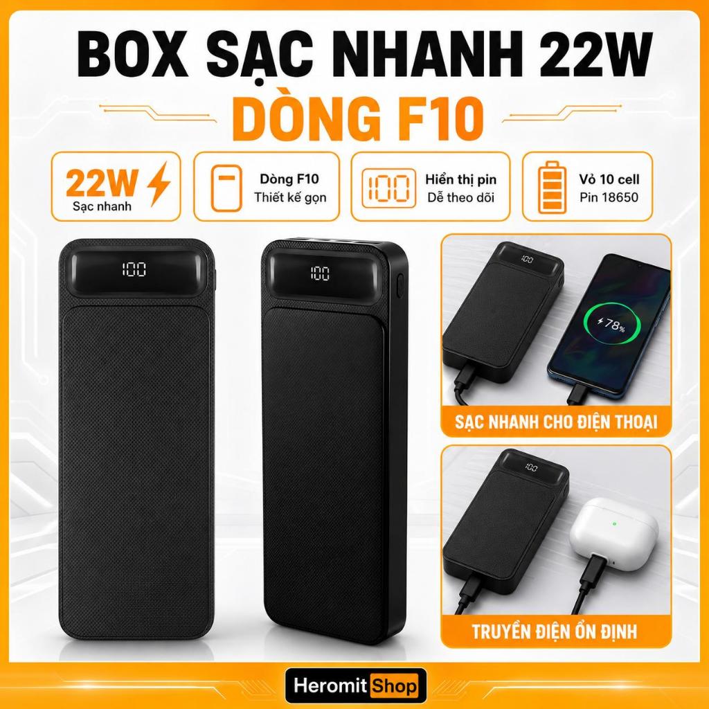 Box Sạc Dự Phòng 18650 loại 10 Cell Sạc Nhanh 22W, Vỏ Sạc Pin Dự Phòng