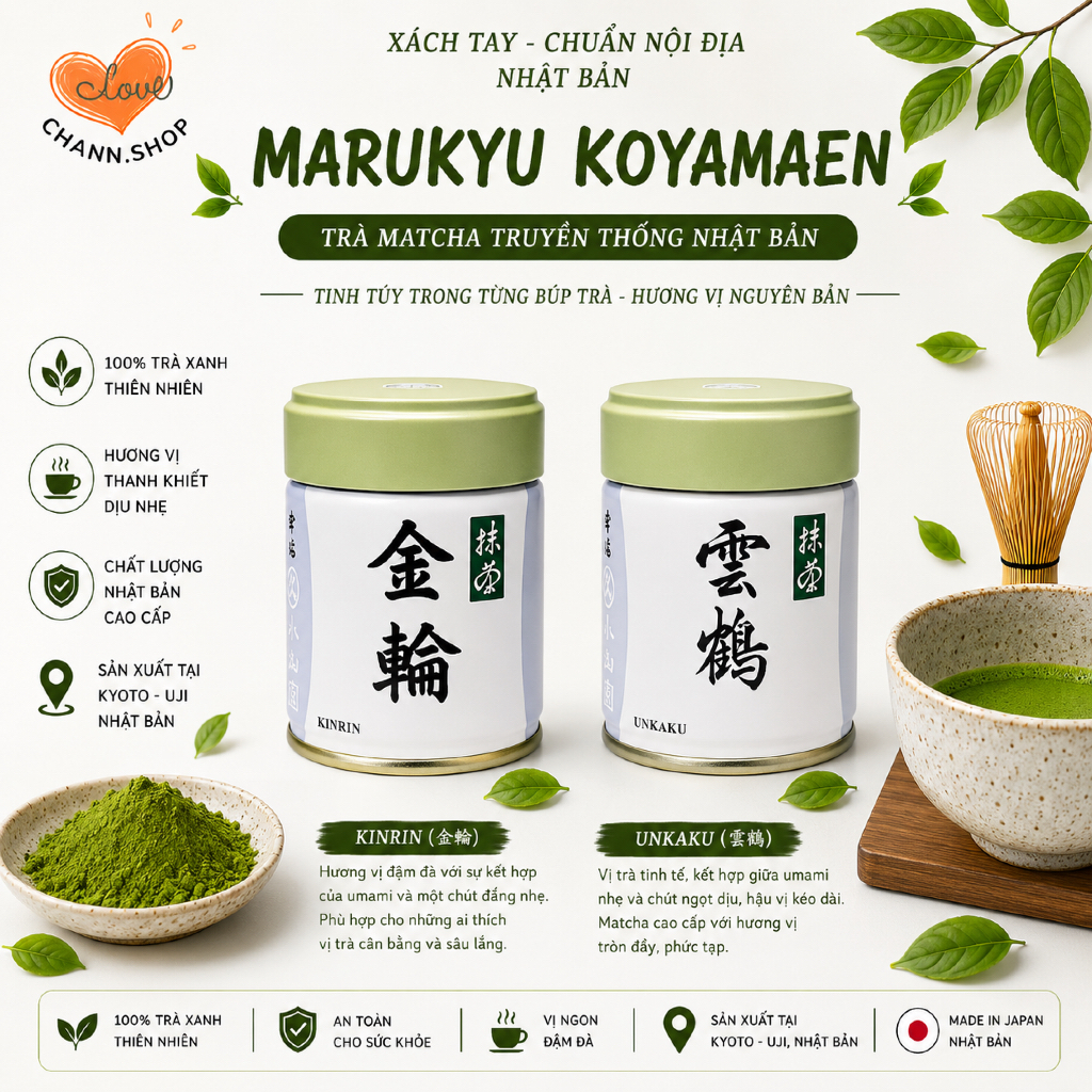Trà Matcha Unkaku , Kinrin của hãng Marukyu Koyamaen trà truyền thống Nhật Bản hũ thiếc