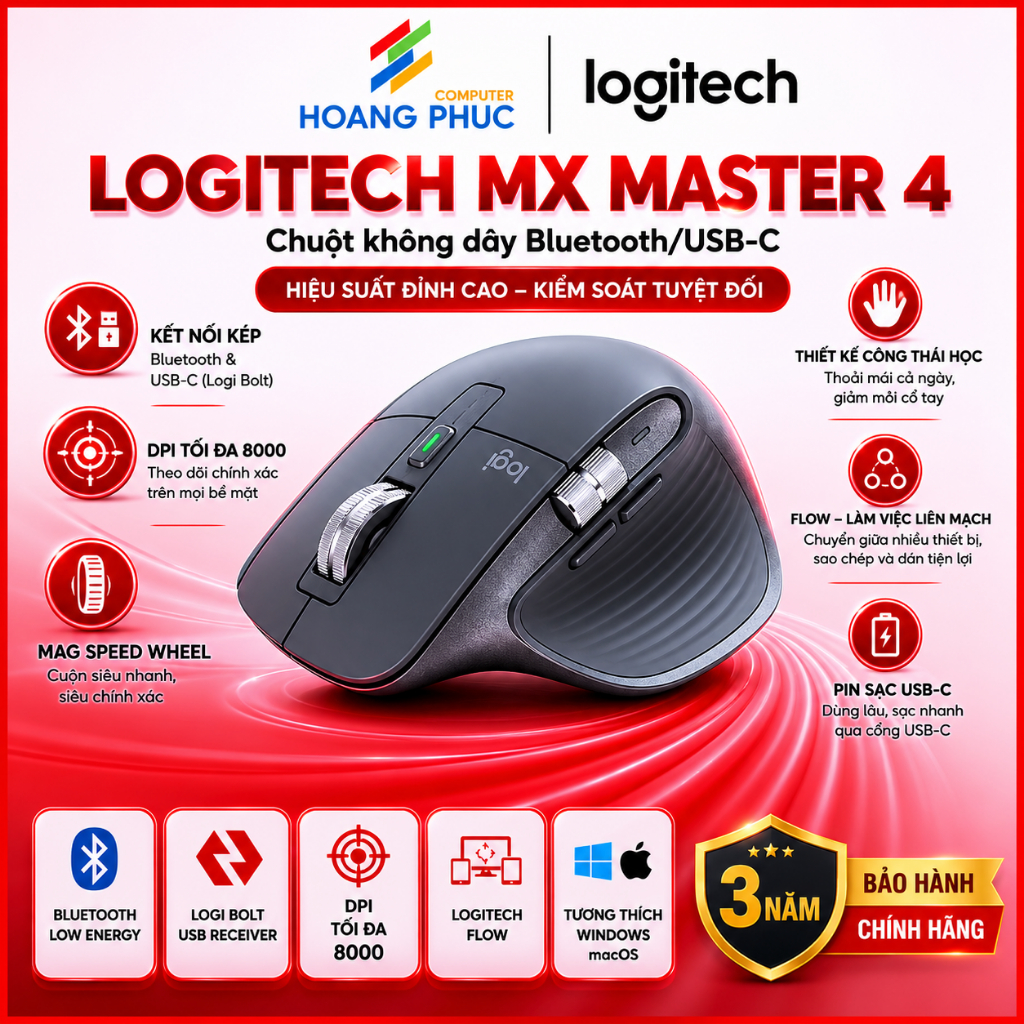 Chuột không dây Bluetooth/USB-C Logitech MX Master 4 - Hàng chính hãng bảo hành 1 năm | BigBuy360 - bigbuy360.vn