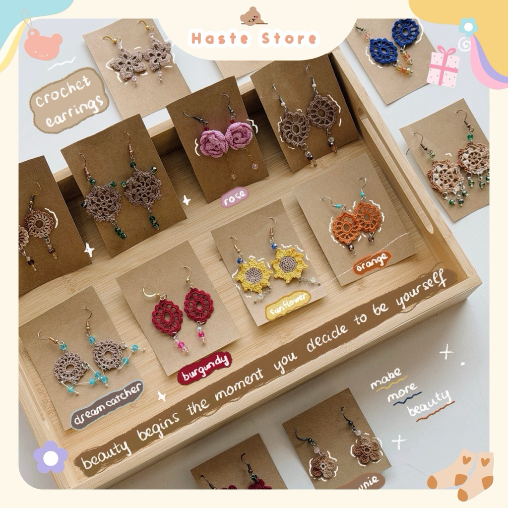 Hoa Tai Trang Sức Nữ Bông Tai Handmade Len Hình Hoa Mandara Phong Cách Boho Du Mục Quà Tặng Nữ Dễ Th