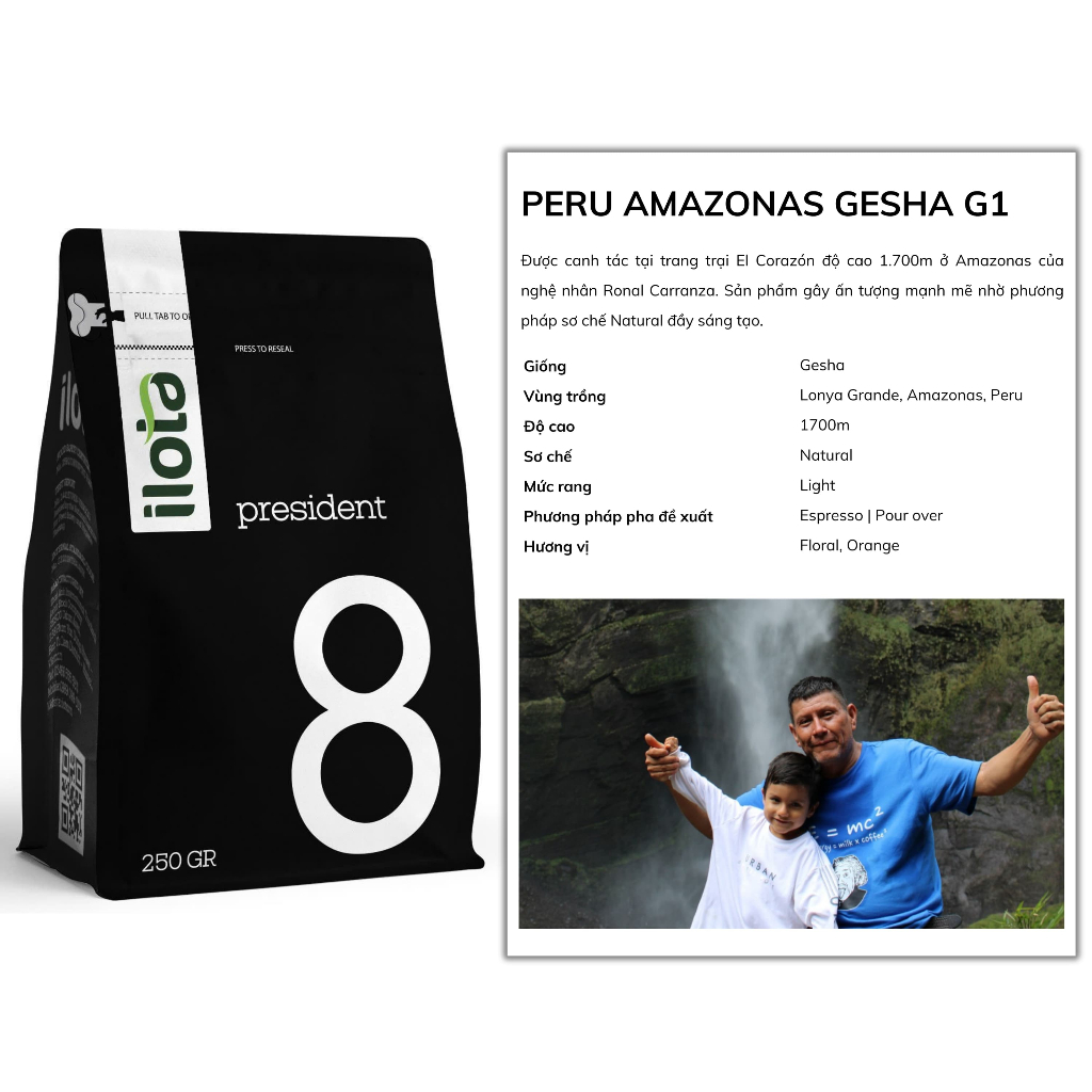 Cà phê Peru Amazonas Gesha G1 ILOTA Rang Mộc 250g