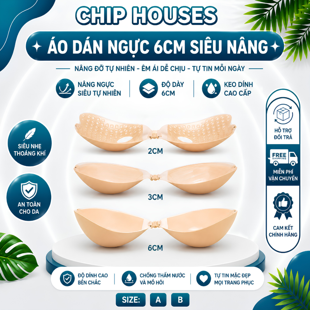 Áo Dán Ngực Đệm Dày 6Cm Siêu Nâng Đẩy Ngực Tạo Khe, Áo Ngực Không Dây Cài Trước Gom Ngực ANP41