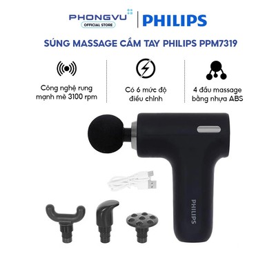 Súng massage cầm tay Philips PPM7319 - Công suất 10W, Rung 3100 vòng/phút, 6 mức độ - Bảo hành 12th