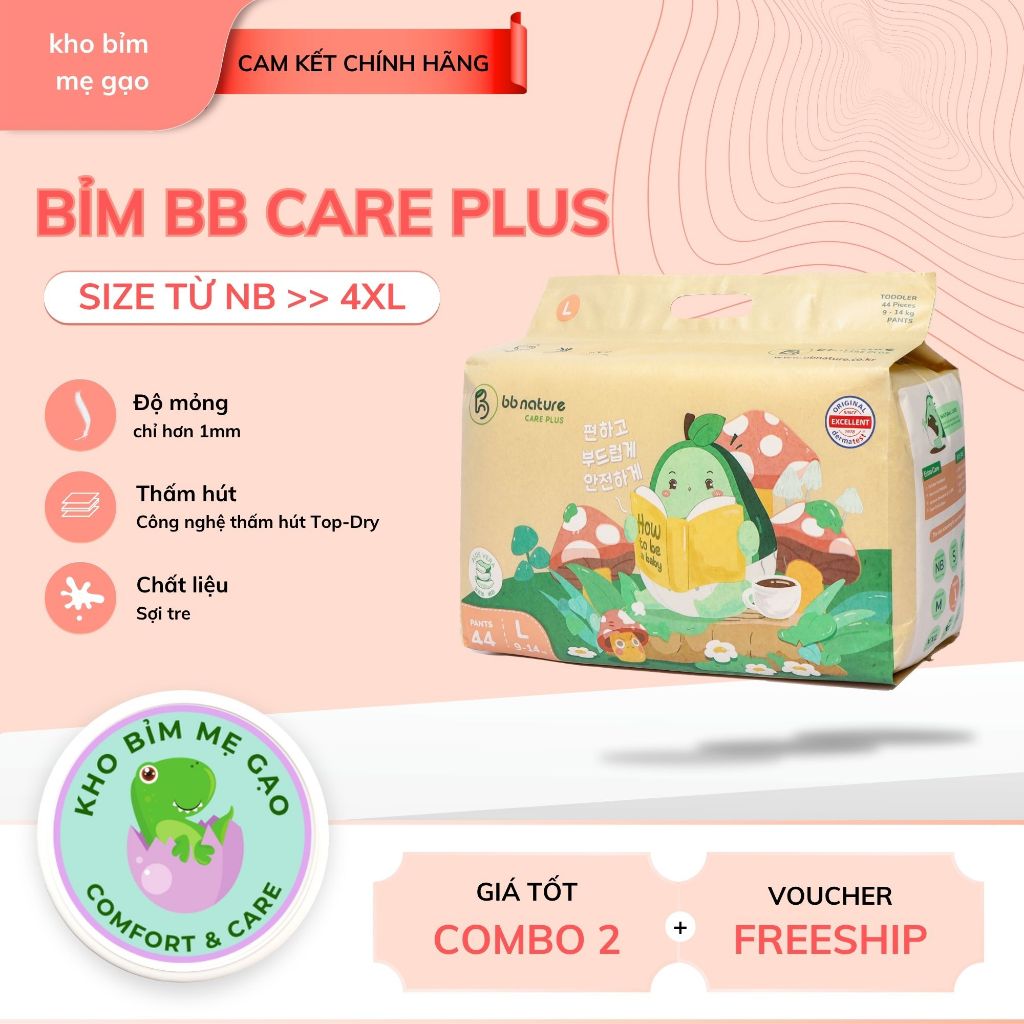 [COMBO 2 BỊCH - SÀN TRỢ GIÁ]Tã/Bỉm BB NATURE CARE PLUS Công Nghệ Hàn Quốc, Đủ Size NB >> 4XL, 2 bịch