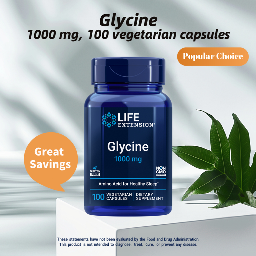 LIFE EXTENSION Glycine 1000mg Hỗ Trợ Giấc Ngủ Sâu, Thư Giãn - 100 Viên Nang Chính Hãng Mỹ