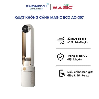Quạt không cánh Magic Eco AC-307 Magic - 50W - Đèn UV, Ion âm, Phun sương - Bảo hành 12 tháng